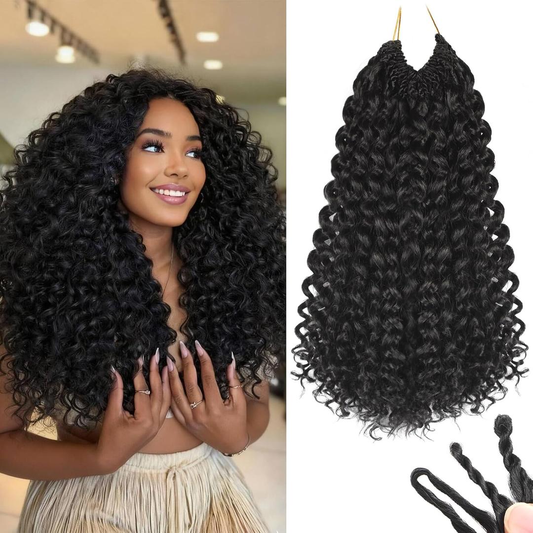 120 Strands Curly Crochet Hair Gogo Curl Pure Protein Fiber Close to Human Hair 14 Inch Pre looped Deep Wave Curly Crochet Hair For Black Women Beach Curl Twist Braiding Hair Extensions (14inch 1B)