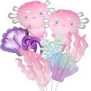 11Pcs Pink Axolotl Balloons,Seashell/Coral/Seaweed Balloon For Axolotl Birthday Party Decoration/Under the sea Party Decor/Mermaid Party Supplies Balloons/Axolotl Baby shower
