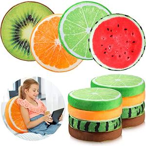 Coume 8 Pcs 15.7 Inch Fruit Pillows Round Floor Cushions 3D Watermelon Kiwi Lemon Orange Decorative Stuffed Throw Pillows Chair Toy Seat Floor Seat Cushions for Kids Couch Sofa Classroom