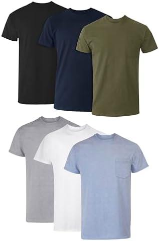 Hanes Men's Pocket T-Shirt Pack, 6-Pack, Cool & Breathable Cotton Tees, Stay-Tucked Undershirts for Men L