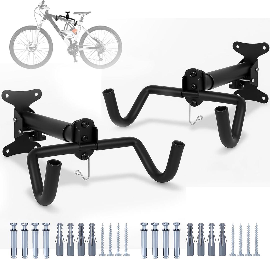 Foldable Bike Wall Mount 1-Pack, Space Saving Horizontal Bike Rack with Adjustable Hanger and EVA Covers, Includes Screws for Garage, Indoor, or Shed