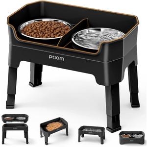 KPWACD 3-in-1 Elevated Dog Bowls Mess Proof Raised Slow Feeder Dog Bowls, 4 Height Adjustable Stand Licking Plate with 2 56oz Stainless Steel Doggy Food Dish for Small Medium Large Pets (Black)