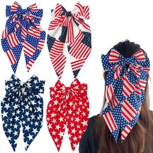 4th of July Large Patriotic Bow Hair Clips - American Flag Independence Day Hair Accessories for Girls, Toddlers, Kids, Little Girls