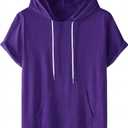 Short Sleeve Hoodies for Men Gym Workout Sweatshirt Lightweight Athletic Pullover Plus Size Hooded T Shirt Active Tops, Purple Large