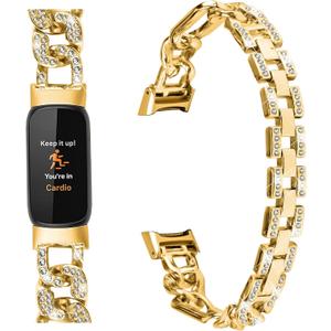 Metal Band Compatible with Fitbit Luxe Bands for Women Shiny Rhinestone Bracelet Strap Adjustable Replacement Bands for Fitbit Luxe Tracker (Gold)