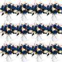 Domensi 12 Sets Wedding Centerpiece for Table Artificial Rose with Vase Fake Bouquets and Metal Pot Floral Arrangements for Mother's Day Holiday Party Event Table Decor (Dark Blue)
