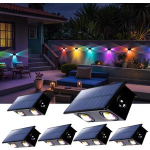 Fence Lights Solar Powered Outdoor Waterproof 3 Sided Wall LED Landscaping for Yard, Deck, Patio, Rail, Garage, Pool, Balcony, Energy Efficient Warm White Safety (Multicolor, 3Sides-6Pack Light)