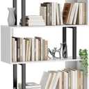 Gadroad 5 Tier Geometric Bookcase,S Shaped Bookshelf, Wood Decorative Storage Shelving, Modern Freestanding Display Shelves, Tall Book Shelf Unit for Living Room Bedroom, White, 27.56"W x 62"H