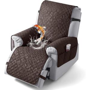 VANSOFY 100% Waterproof Recliner Chair Cover, Recliner Cover with Non-Slip Granule, Washable Reclining Chair with Pocket Furniture Protector for Kids, Pets(Chocolate, 28")