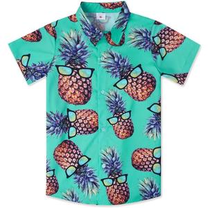UNICOMIDEA Little & Big Boys Hawaiian Shirt Kids Tropical Luau 3D Print Button Down Shirts for 3-14 Years Old (Green)