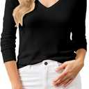 Women's 100% Cotton Sweaters Long Sleeve Lightweight Knit Solid Soft Pullover Tops (Large, B-black)