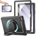KAIJIAbox Case for Samsung Galaxy Tab A9 Plus/ A9+ 11 Inch 2023, Lightweight Shockproof Drop-Proof Case with Screen Protector, 360° Rotating Handle Stand, Adjustable Shoulder Strap&Pencil Holder(Black)
