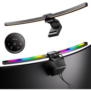 Quntis Curved Monitor Light Bar 15 RGB Backlight for 34"+ Screens, Computer Bar Lights Fold Dual Light with Color Temperature Brightness Stepless Dimming, No Glare Desk Lamp for Home Office Gaming
