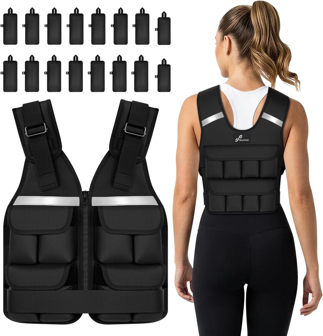 Sportneer Weighted Vest for Men Women: 2lb - 30lbs Adjustable Weighted Vest Men with Reflective Stripe Weight Vest Running Vest for Women Gym Home Workout Fitness Exercise Strength Training Black