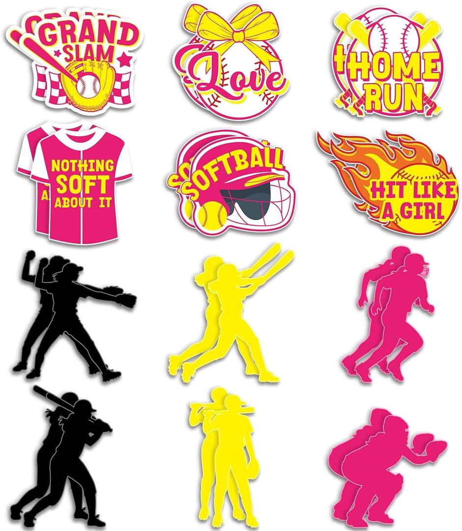 Fuyoooo 24 Pcs Large Size Softball Cutouts 7-14 Inch Home Run Sport Theme Paper Cut Out Softball Party Decoration for Locker Bulletin Board Decor Baby Shower Birthday Sport Party Decoration