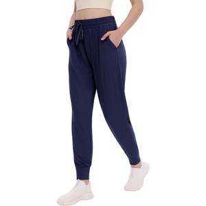 TNNZEET Women's Joggers with Pockets - High Waisted Sweatpants Tapered Leg Drawstring Lightweight Athletic Pants (Large, Navy Blue)