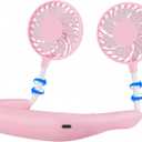 Portable Neck Fan 2500 mAh Rechargeable USB Hands-Free Mini Face Cooling Personal Double Headed Rotatable Small Fan for Working Office Reading Traveling Outdoor Sport (Pink)