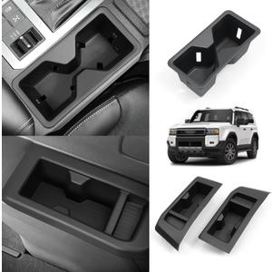 SMABEE 3PCS Cup Holder Inserts for 2024 2025 2026 Toyota Land Cruiser Prado 250 TPE Center Console & Third Row Rear Drink Organizer for Prado J250 LC250 Accessories Interior Black