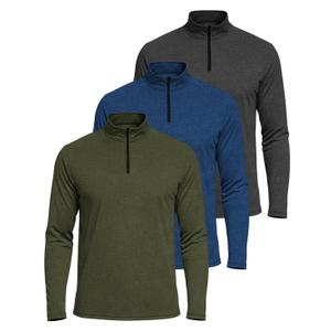 Real Essentials 3 Pack: Men's Dry-Fit Active Quarter Zip Long Sleeve Athletic Performance Pullover, M