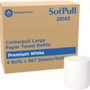 Georgia-Pacific SofPull Centerpull Large Premium Paper Towels, Commercial Bathroom Dispenser Rolls, 567 Sheets Per Roll, 4 Rolls Per Case, White, 28143, 4 Count