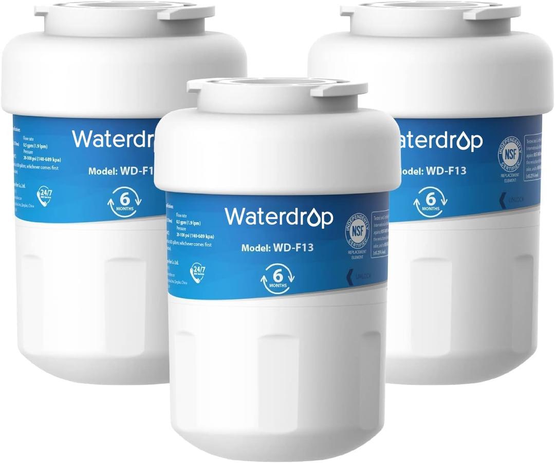 Waterdrop WD-F13 Replacement for GE MWF, SmartWater MWFP, MWFINT, MWFA, GWF, HDX FMG-1, Kenmore 9991, GSE25GSHECSS, WFC1201 Water Filter, 3 Pack