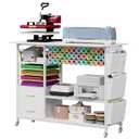 VENNQD Large Heat Press Table Stand, Rolling Heat Transfer Machine Desk Cart Drawers Compatible with Cricut Machines Vinyl Roll Holder DIY Organizer Crafting Table Workbench (White)