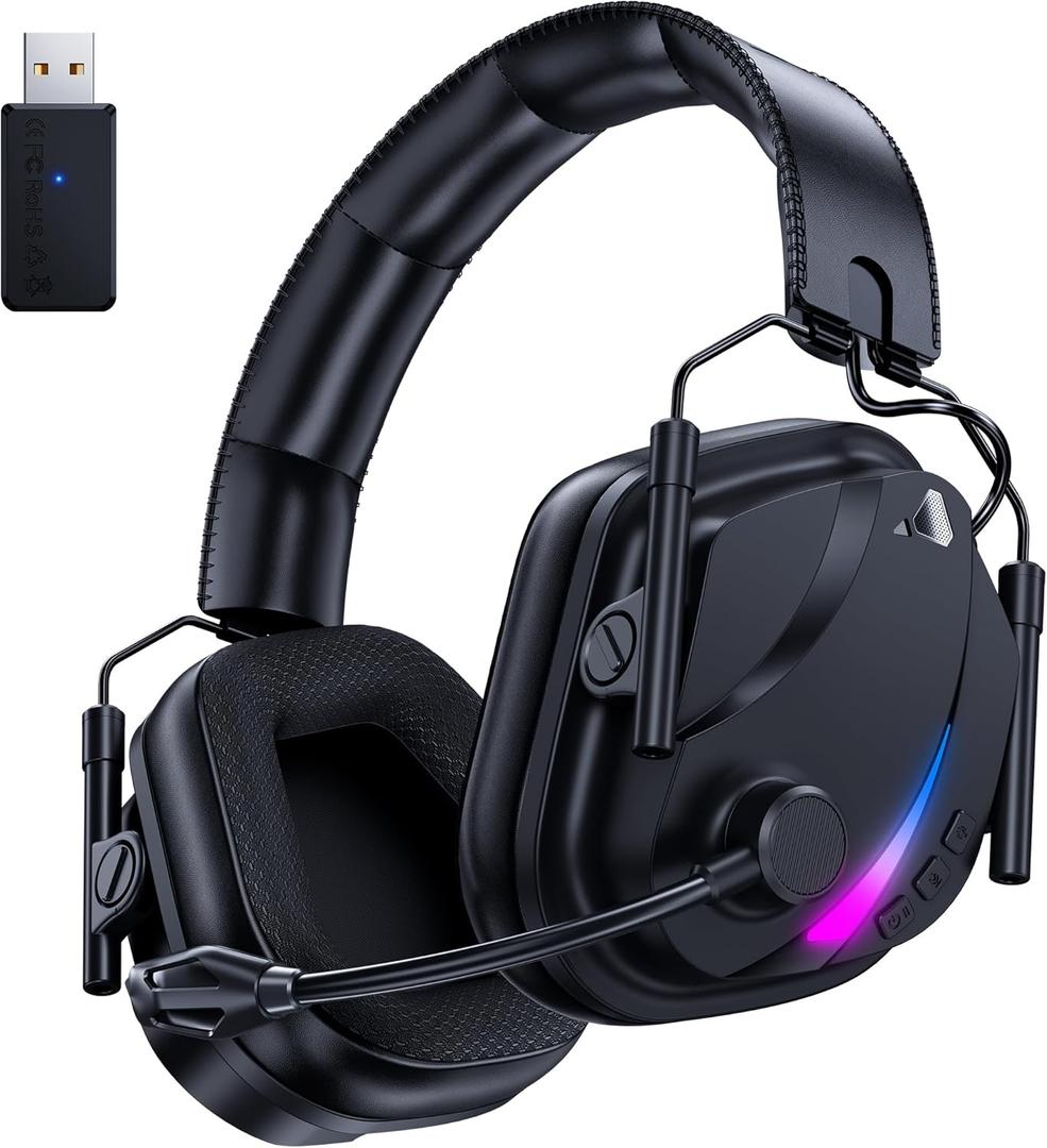 HW12 Wireless Gaming Headset for PS5, PS4, PC, Switch, Mac, 2.4GHz Bluetooth Gaming Headphones with Noise Canceling Mic, Stereo Sound, 50H Battery(Black)