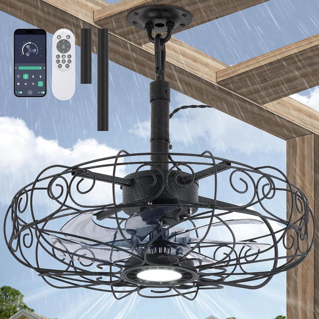 Waterproof Gazebo Fan 20" Smart Outdoor Ceiling Fans with Light