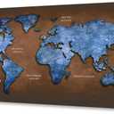 KUNHAAH Vintage World Map Canvas Wall Art - Rustic Blue & Brown Map of the World Poster, Grungy Textured Global Map for Living Room, Office, Classroom Decor, Ready to Hang 20"x40"