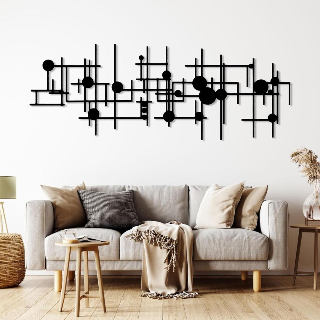 Abstract Metal Wall Art, Modern Metal Wall Art, Geometric Metal Wall Decor, Modern Minimalist Wall Art, Abstract Wall Art, Large Wall Art Hanging for Bathroom Living Room (Black)