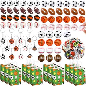 Aoriher 200 Pcs Sport Party Favors Set, Sport Party Gift Bag Fillers Foam Sports Balls Keychains Sticker Eraser Pull Back Cars for Baseball Basketball Football Soccer Birthday Gift(Sports Balls)