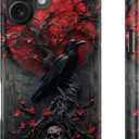 for iPhone 16 Case CuteWireless Charging Compatible Dual-Layer Hard Shell + Silicone Cover - Trendy Wildflower Design Protective Phone Case for Women - Goth Fantasy Raven