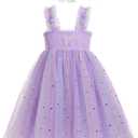Baby Girls Tutu Dress Toddler Galaxy Sequins Layered Princess Tulle Party Dress with Flower Headband (4-5T, Purple)