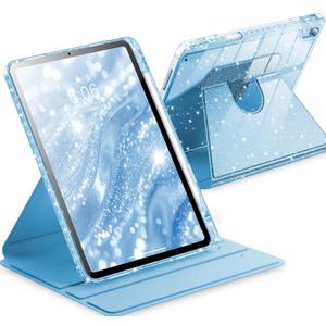 INFILAND Rotating Case for iPad Air 11 Inch M3 2025 / M2 2024, iPad Air 5th Generation/4th Generation 2022/2020 10.9 Inch 360 Cute Glitter Cover with Clear Back, Pencil Holder (Blue)