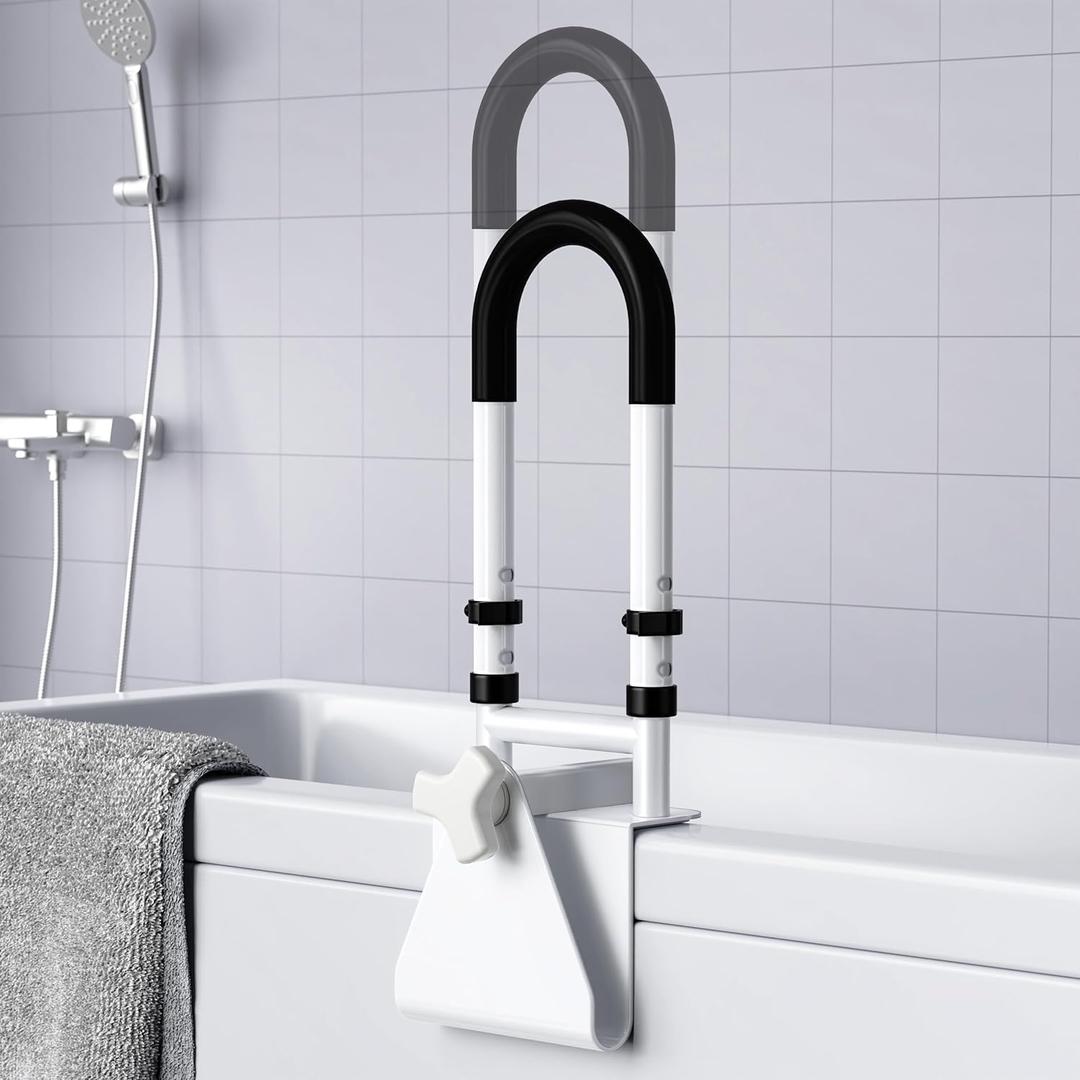 Adjustable Bathtub Safety Rail: Shower Grab Bar Handle for Seniors, Elderly, Disabled, Fits 3.1 to 6.7 Inch Tub Walls, Bathroom Safety Bars with Non-Slip Grip, Supports 300 lbs