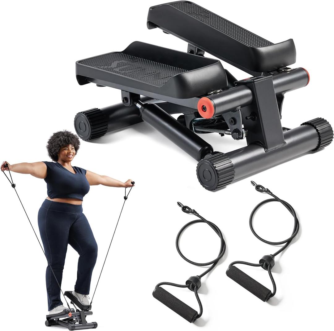 Sunny Health & Fitness Mini Stepper for Exercise at Home, Stair Step Workout Machine with Resistance Band and Over 300lb Weight Capacity, Optional Twist Motion and Free SunnyFit App Connection