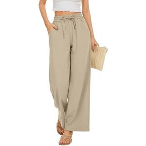 KICZOY Women Flowy Pants Drawstring Waist Wide Leg Palazzo Beach Pants Loose Fit with Pockets, Size XL