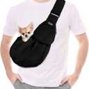 Lukovee Pet Sling, Hand Free Dog Sling Carrier Adjustable Padded Strap Tote Bag Breathable Cotton Shoulder Bag Front Pocket Safety Belt Carrying Small Dog Cat Puppy Machine Washable (Black, S)