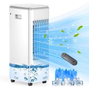 Portable Air Conditioner Ac Unit,BIESQYA Evaporative Swamp Cooling Fan with Humidifier,3-IN-1 windowless Ventless cooler for Room Offices,Remote,3 Speed,7H Timer,3L Water Tank,3 Ice Pack