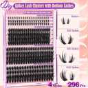 2 x Volume Lash Clusters Spikes Cluster Eyelash Extensions 60D 80D 100D Thick Spiky Individuals Lashes 5-19mm Mega Wispy Eyelash Extension Fluff DIY D Curly Lash Extension with Bottom Lashes 296Pcs