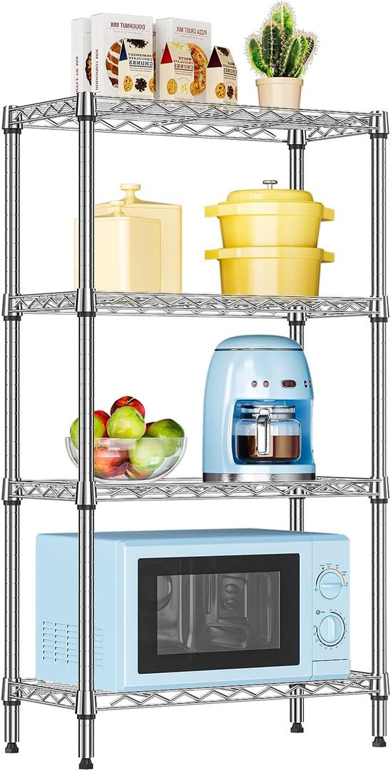 IZEUK 4 Tier Steel Storage Shelves, Heavy Duty Metal Shelf Wire Shelving Rack for Pantry, Kitchen, Living Room, or Office Organization (11.8" D x 25.6" W x 45.5" H, 1000LBS, Chrome)