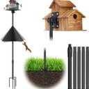 97-Inch Bird Feeder Pole,Adjustable Bird House Pole Stand with Squirrel Baffle,Heavy Duty Adjustable Height Metal Birdfeeder Poles for Outdoor (Bird House Not Included)