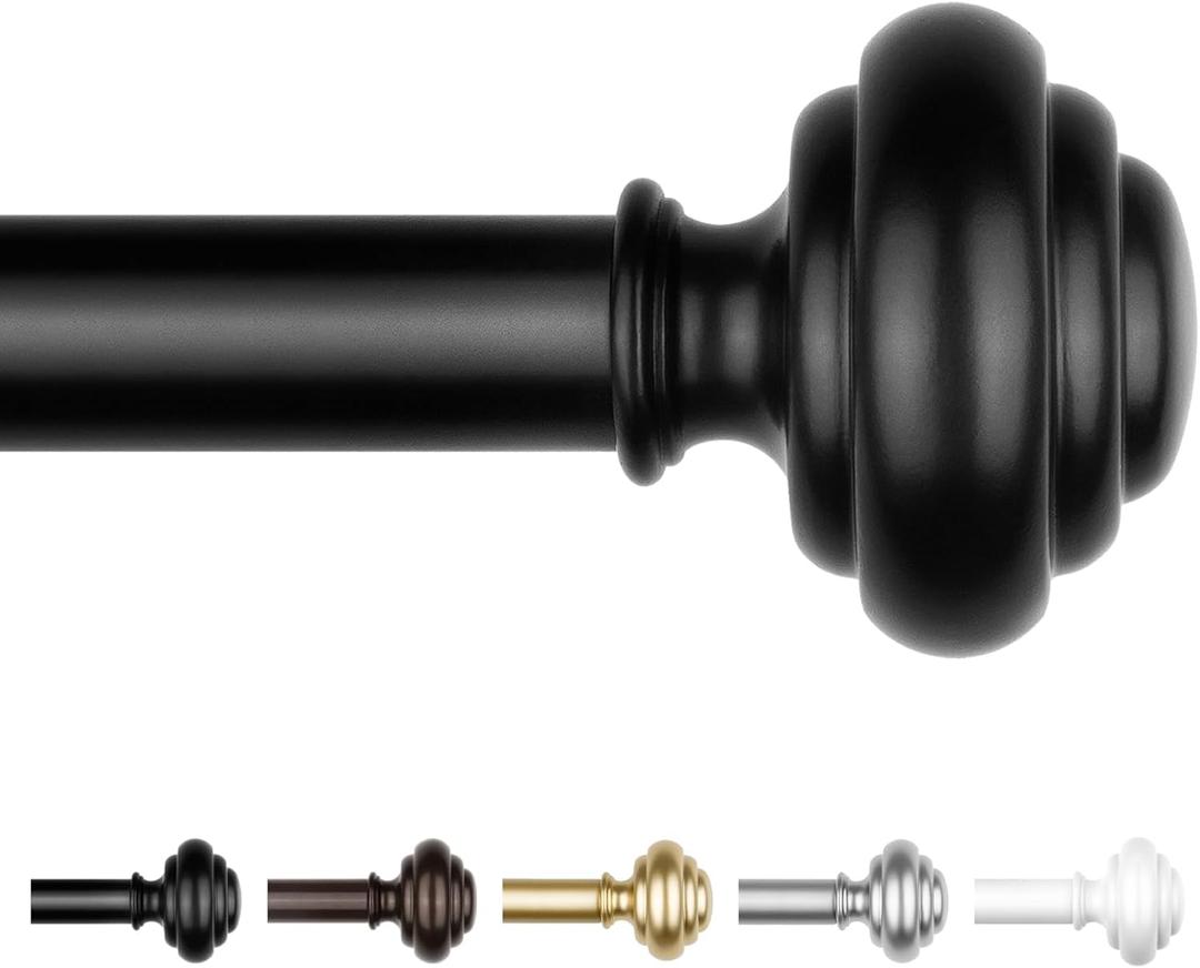 KAMANINA Black Curtain Rods for Windows 72 to 144 Inches (6-12ft) Long Heavy Duty Curtain Rods, 7/8 Inch Adjustable Decorative Drapery Rods Set with Modern Finials