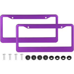 X AUTOHAUX 2pcs Aluminum Alloy License Plate Frame Cover 2 Hole for Car Front Rear License Plate Holder with Screws Caps Purple Plate Mounting