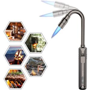 Butane Lighter Torch Long Lighter Refillable Jet Lighter Windproof Lighter with Visual Fuel Window Flexible Neck Lighter for Grill Fireplace Stove Camping Kitchen (No Butane Included) - Black