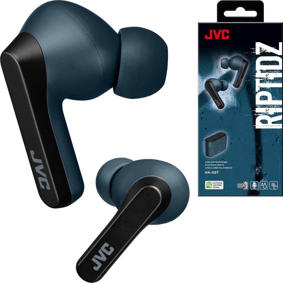 JVC RIPTIDZ True Wireless Headphones with Touch Sensor Operation, Single Ear use, IPX5, Bluetooth 5.1, Long Battery Life (up to 30 Hours) - HAA9TA (Blue), Small