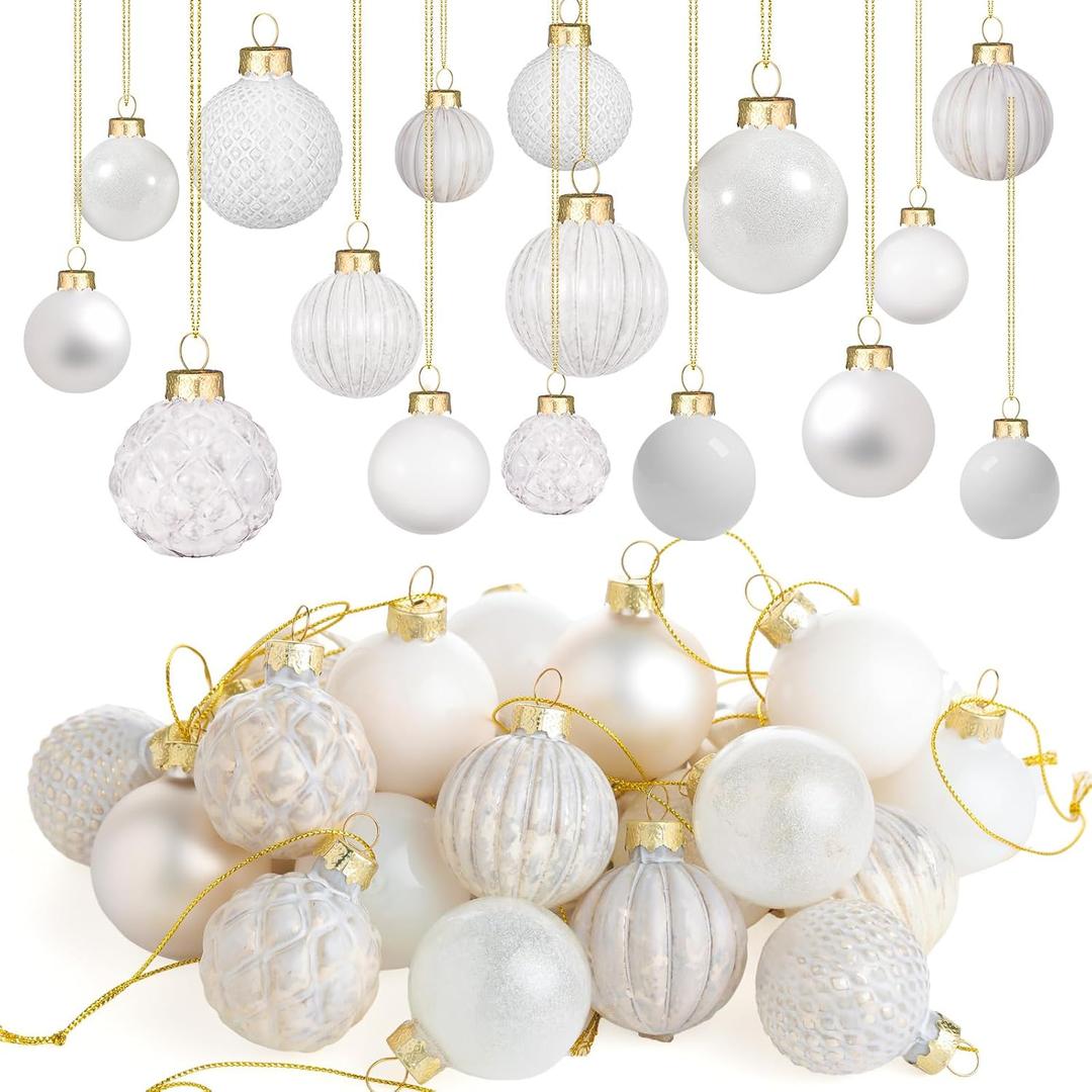 Liliful 24 Pcs White Glass Christmas Ball Ornaments Christmas Tree Decoration Hanging Balls Neutral Vintage Mercury Ornaments for Xmas Festival Home Wedding Holiday Farmhouse Party Decor, 1.57 Inch