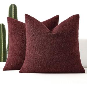 20x20 Boucle Throw Pillow Covers, Set of 2, Burgundy