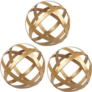 YIYA Gold Decorative Sphere Set of 3 - Metal Ball Decoration - Metal Band Decorative Ball - Metal Ball Table Decor for Living Room Bedroom Kitchen Office Coffee Table Desk