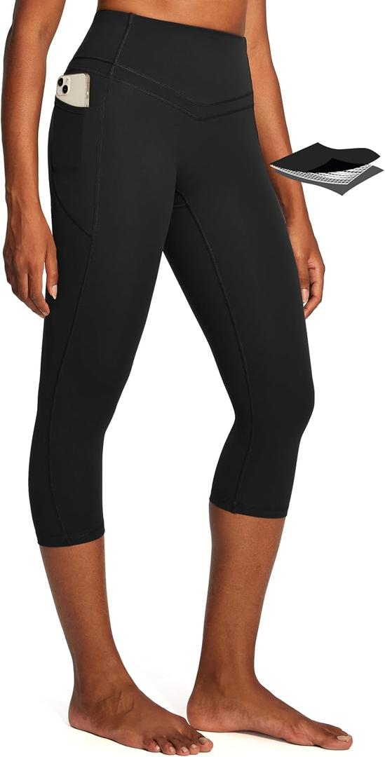IUGA Capri Leggings for Women Tummy Control Compression Leggings Workout High Waist Athletic Yoga Pants with Pockets (Black)